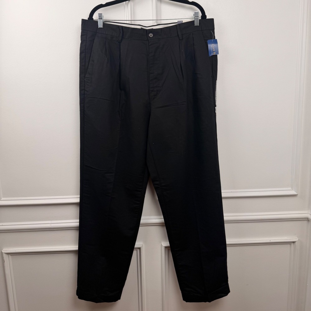 Club Room Mens Black Linen Cotton Double Pleated Wrinkle Free Dress Pants 40x30